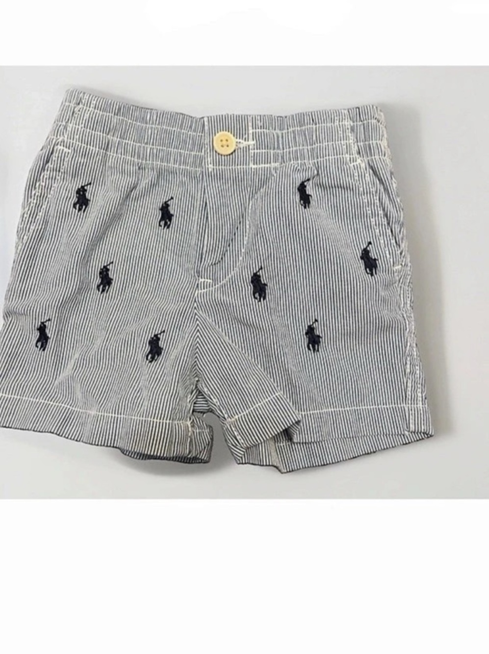 Ralph Lauren All-Over Pony Striped Seersucker Shorts White & Black 3M